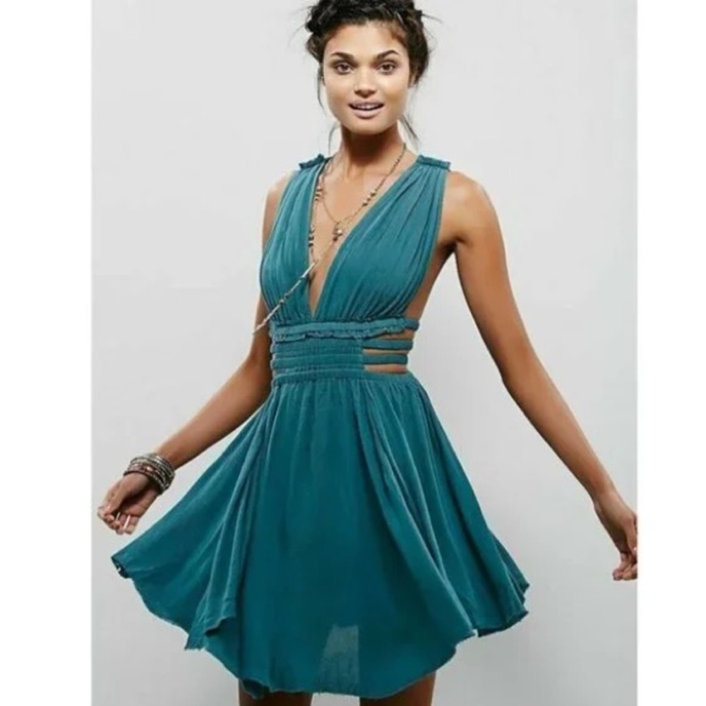 Free People Feel the Flava Teal Cut Out Dress RARE